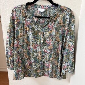 J. JILL Ditsy Floral Rayon Blouse boxy - sz L petite - cottage, coastal